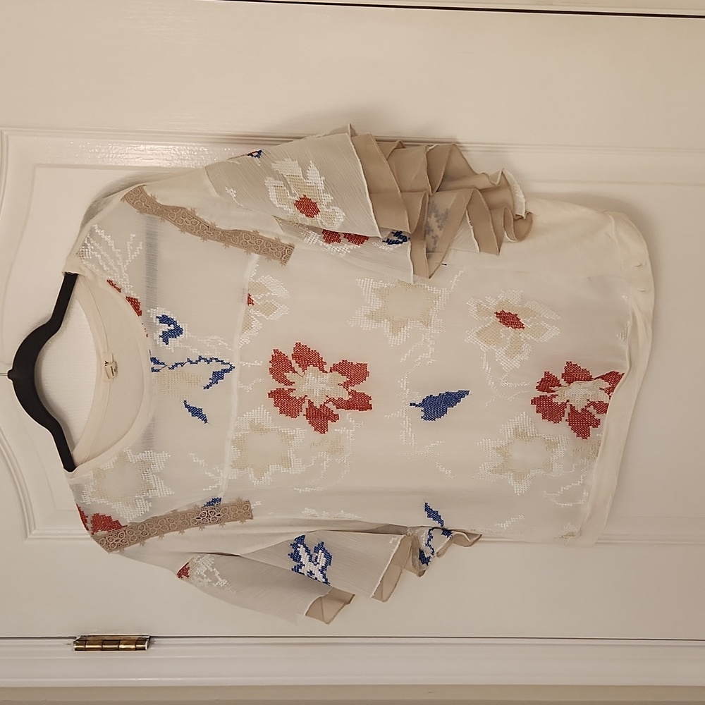 Anthropologie Floral Embroidered Blouse